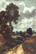 A country lane,with a church in the distance, John Constable